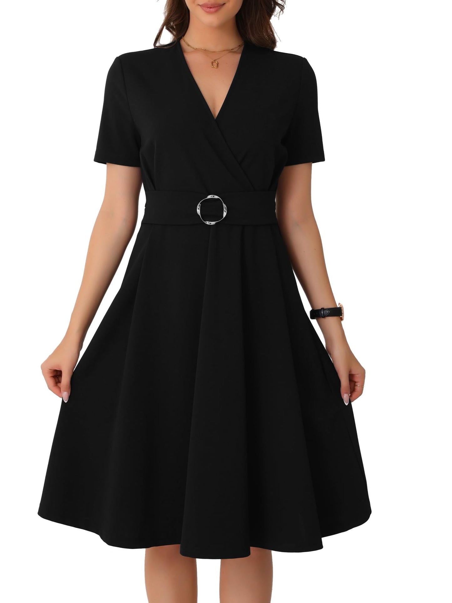 Allegra K Elegant V Neck Wrap Dress for Women