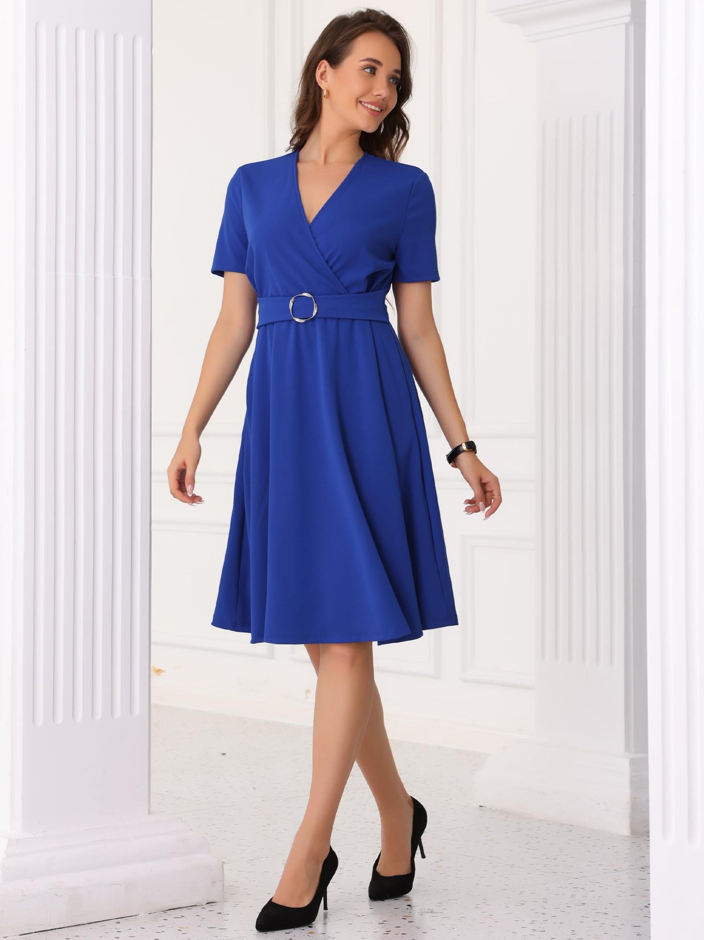 Allegra K Elegant V Neck Wrap Dress for Women