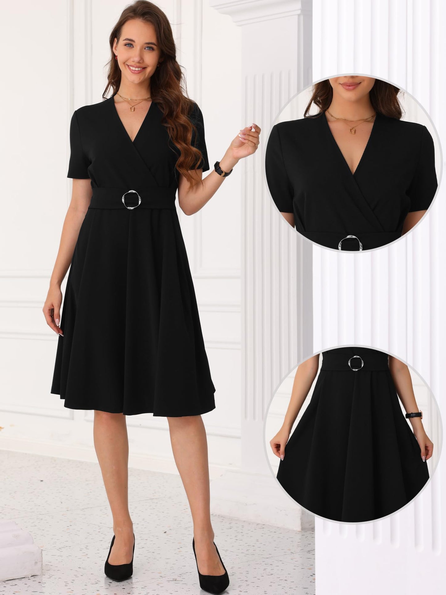 Allegra K Elegant V Neck Wrap Dress for Women