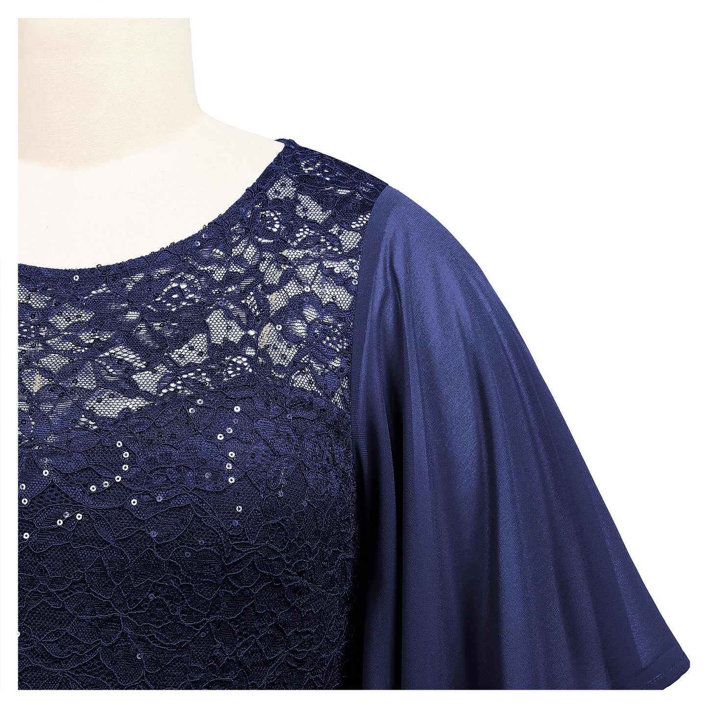 MISSMAY Women's Plus Size Elegant Butterfly Sleeve Chiffon Sequin Lace Bodice Evening Party Long Dress
