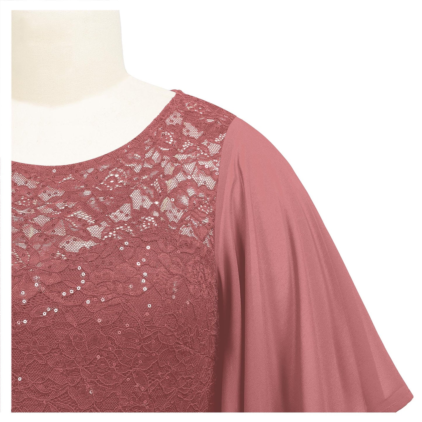 MISSMAY Women's Plus Size Elegant Butterfly Sleeve Chiffon Sequin Lace Bodice Evening Party Long Dress