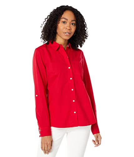 Tommy Hilfiger Women's Plaid Roll Tab Top Button Down Shirt