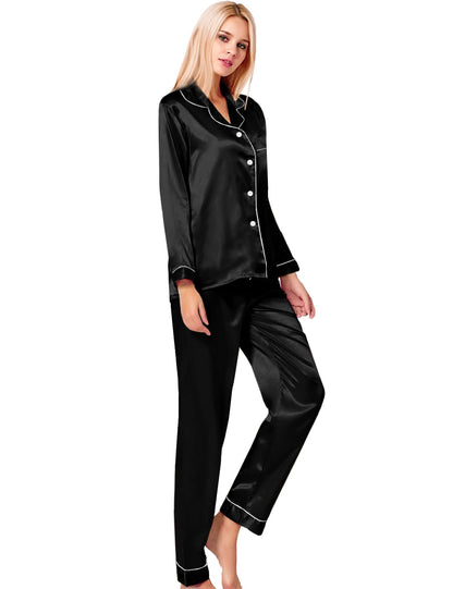 SWOMOG Women's Pyjama Set Silk Satin Long Sleeve Button Down Pyjamas Two Piece Comfy Sleepwear and Loungewear Set