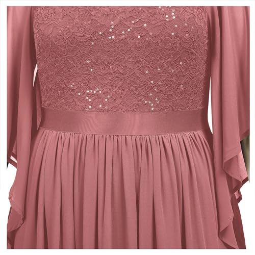 MISSMAY Women's Plus Size Elegant Butterfly Sleeve Chiffon Sequin Lace Bodice Evening Party Long Dress