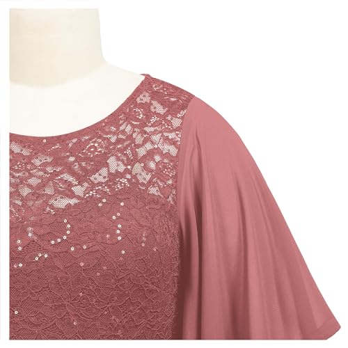 MISSMAY Women's Plus Size Elegant Butterfly Sleeve Chiffon Sequin Lace Bodice Evening Party Long Dress