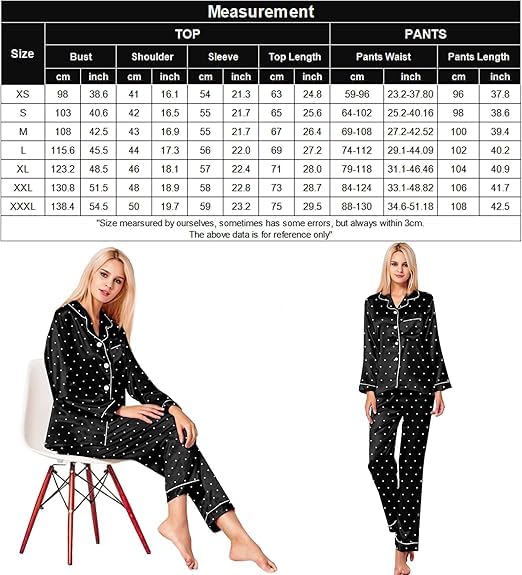 SWOMOG Women's Pyjama Set Silk Satin Long Sleeve Button Down Pyjamas Two Piece Comfy Sleepwear and Loungewear Set