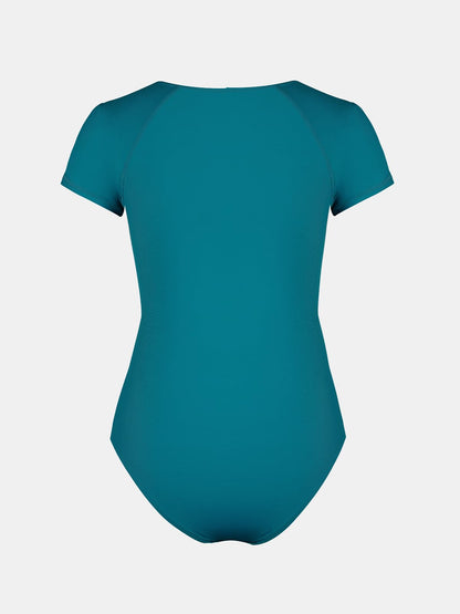 CUPSHE One Piece Swimsuit for Women High Neck Zipper Short Sleeve Bathing Suit