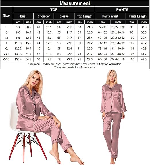 SWOMOG Women's Pyjama Set Silk Satin Long Sleeve Button Down Pyjamas Two Piece Comfy Sleepwear and Loungewear Set