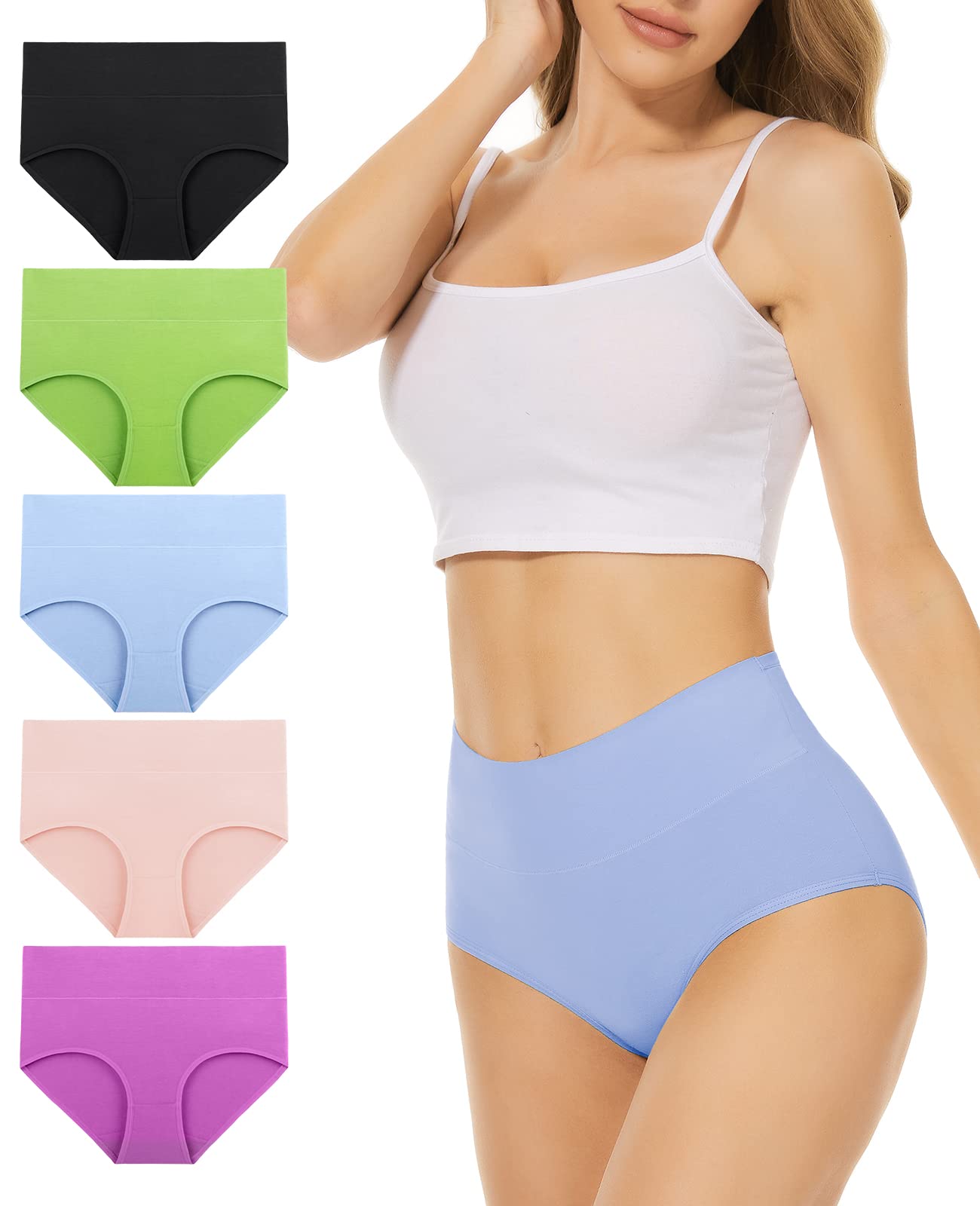 PULIOU Ladies High Waisted Cotton Underwear Panties