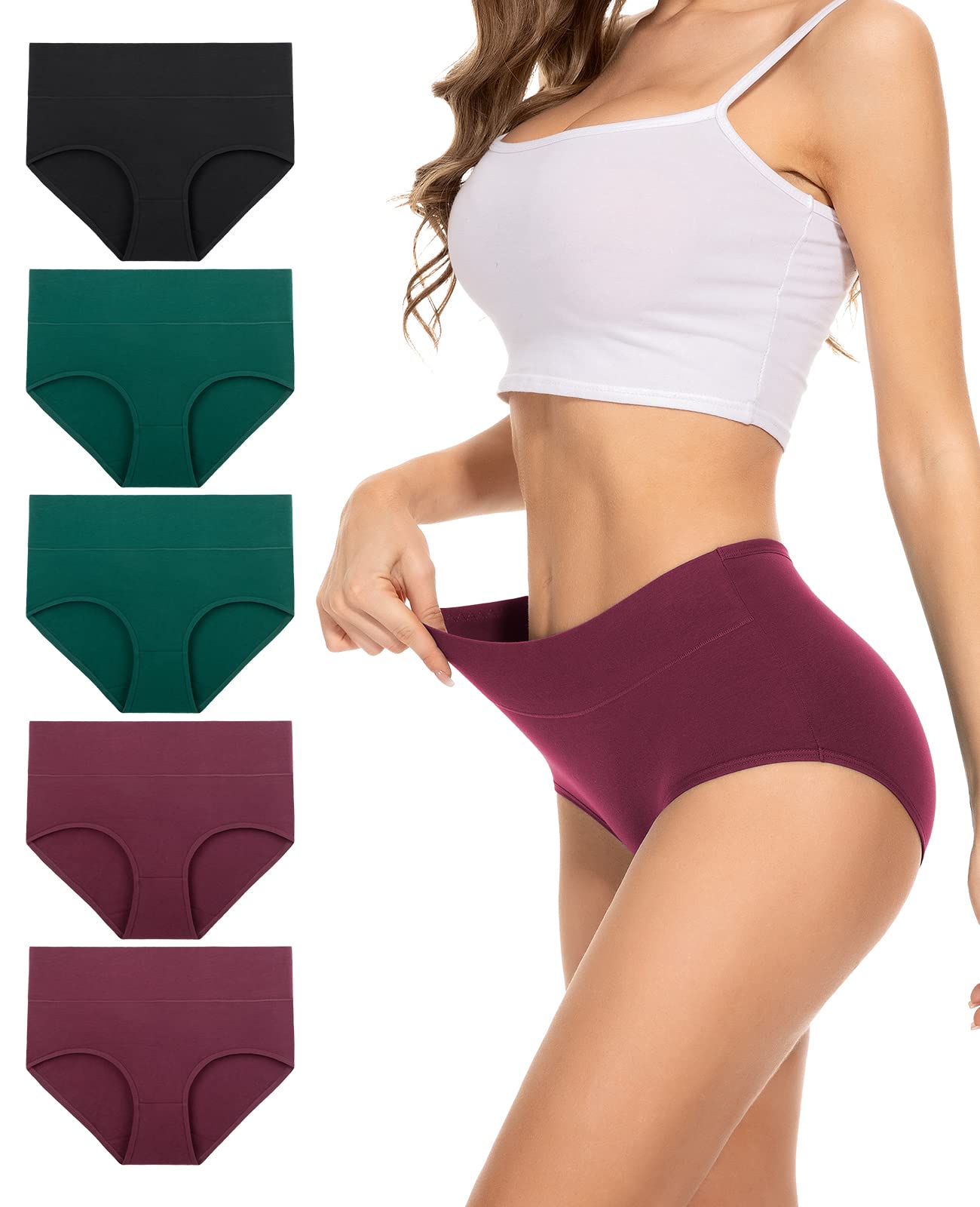 PULIOU Ladies High Waisted Cotton Underwear Panties