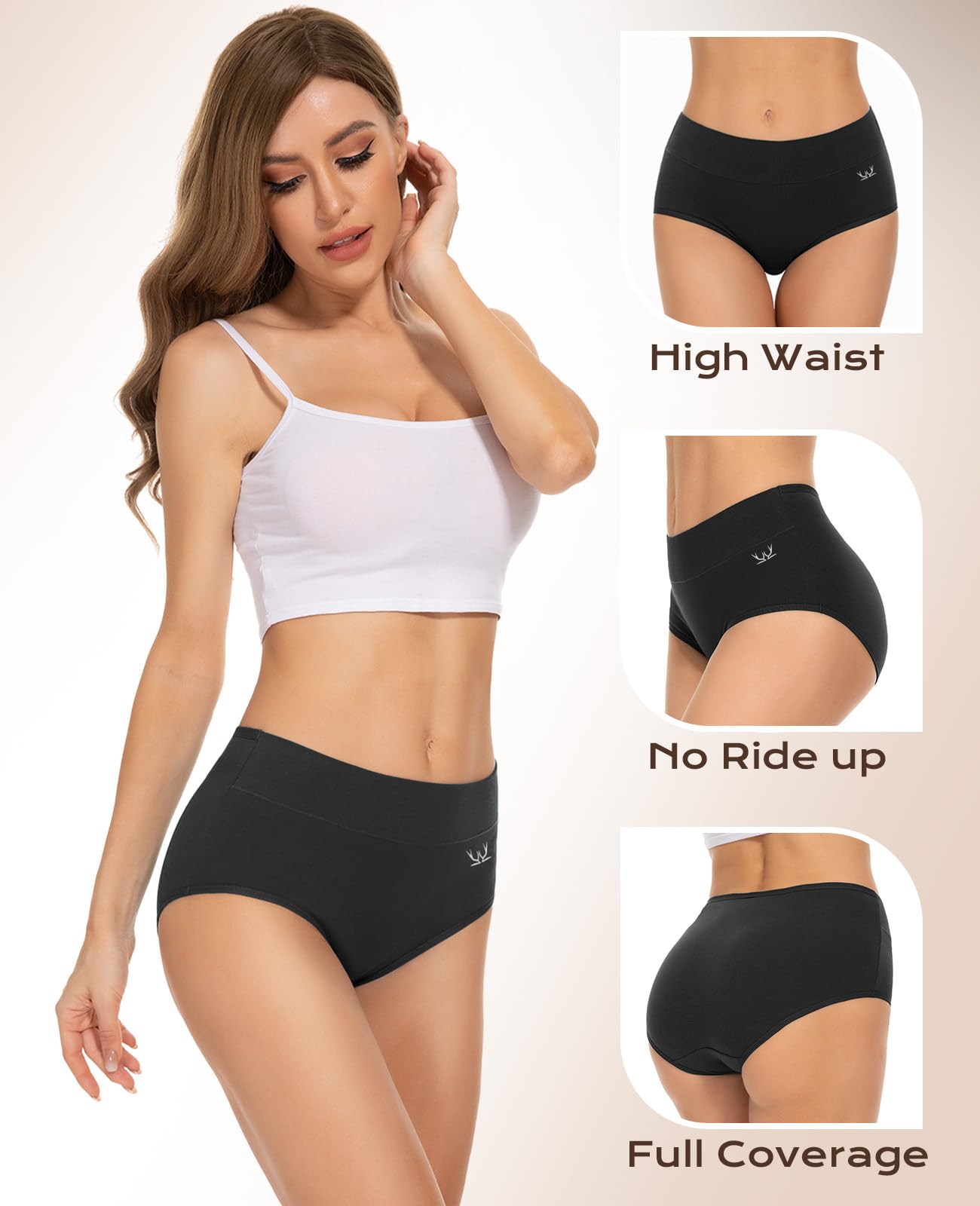 PULIOU Ladies High Waisted Cotton Underwear Panties