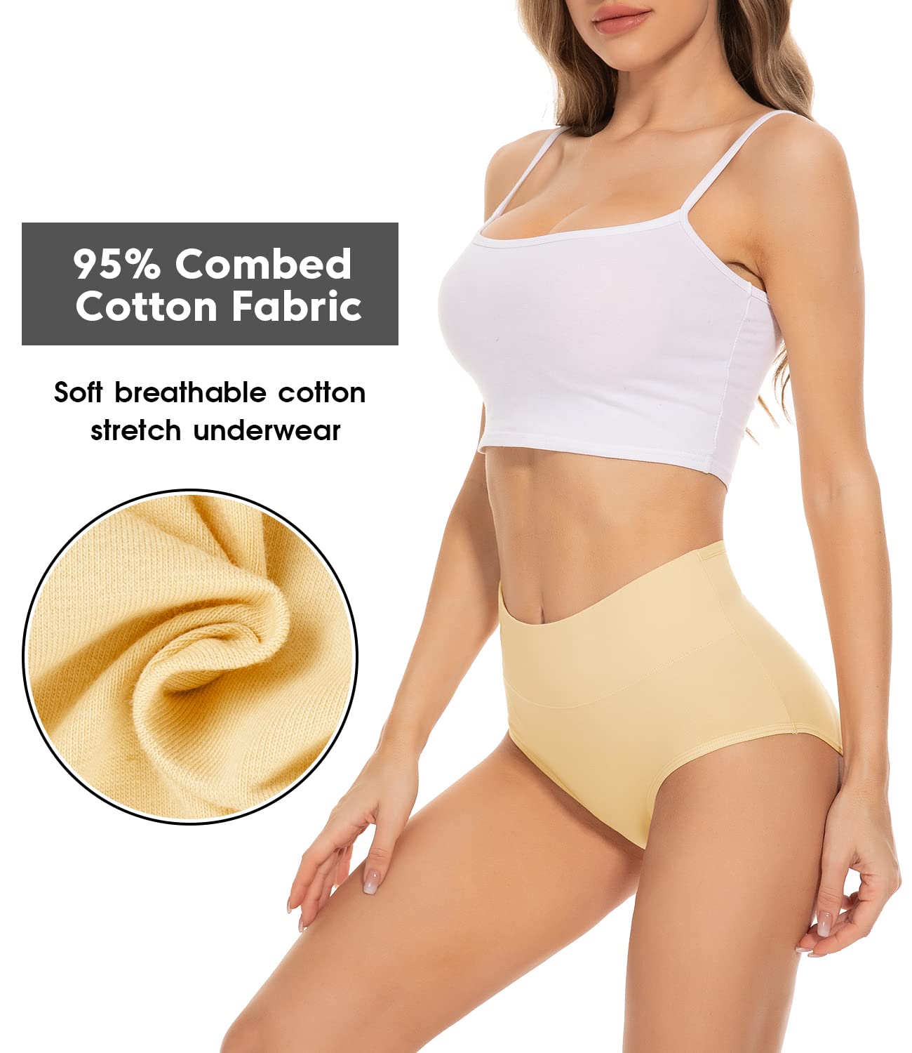 PULIOU Ladies High Waisted Cotton Underwear Panties