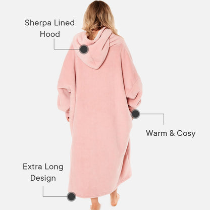 Sienna Extra Long Oversized Blanket Hoodie Wearable Throw with Pockets Sleeves Soft Sherpa Fleece Wearable Throw Giant Sweatshirt, Charcoal Grey