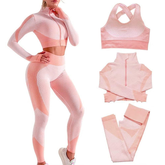 Veriliss Tracksuit For Women,3pcs Outfits Workout Joggers Yoga Gym Sportswear Leggings And Stretch Sports Bra Jumpsuits Clothes Sets