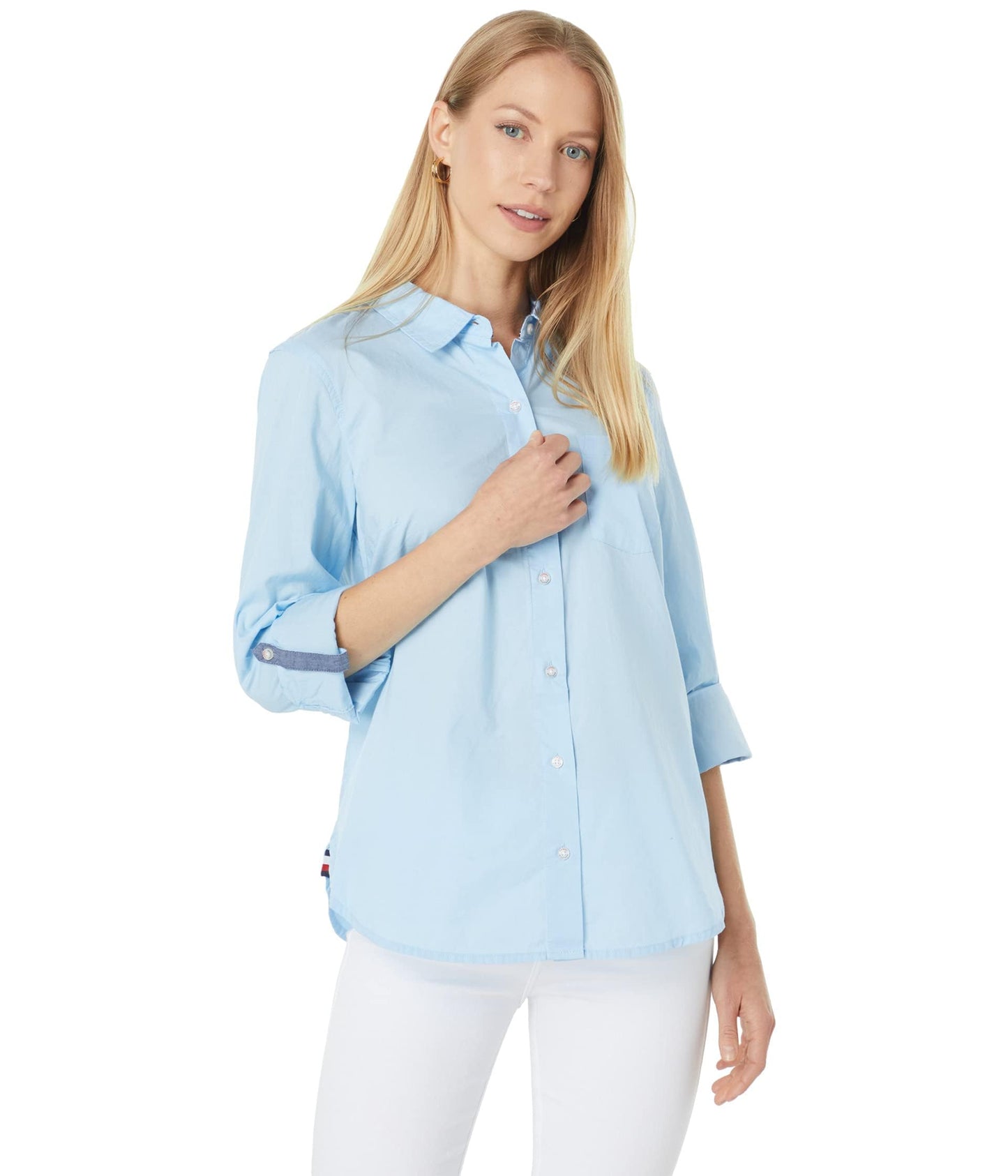 Tommy Hilfiger Women's Plaid Roll Tab Top Button Down Shirt