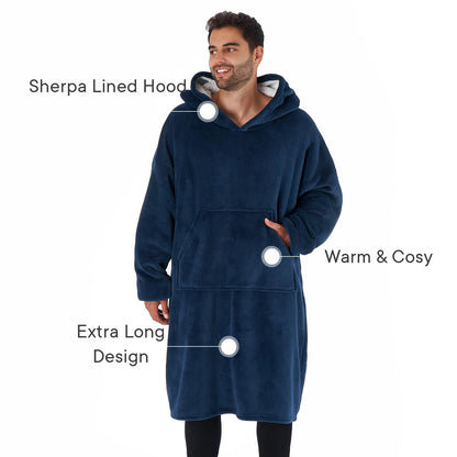 Sienna Extra Long Oversized Blanket Hoodie Wearable Throw with Pockets Sleeves Soft Sherpa Fleece Wearable Throw Giant Sweatshirt, Charcoal Grey