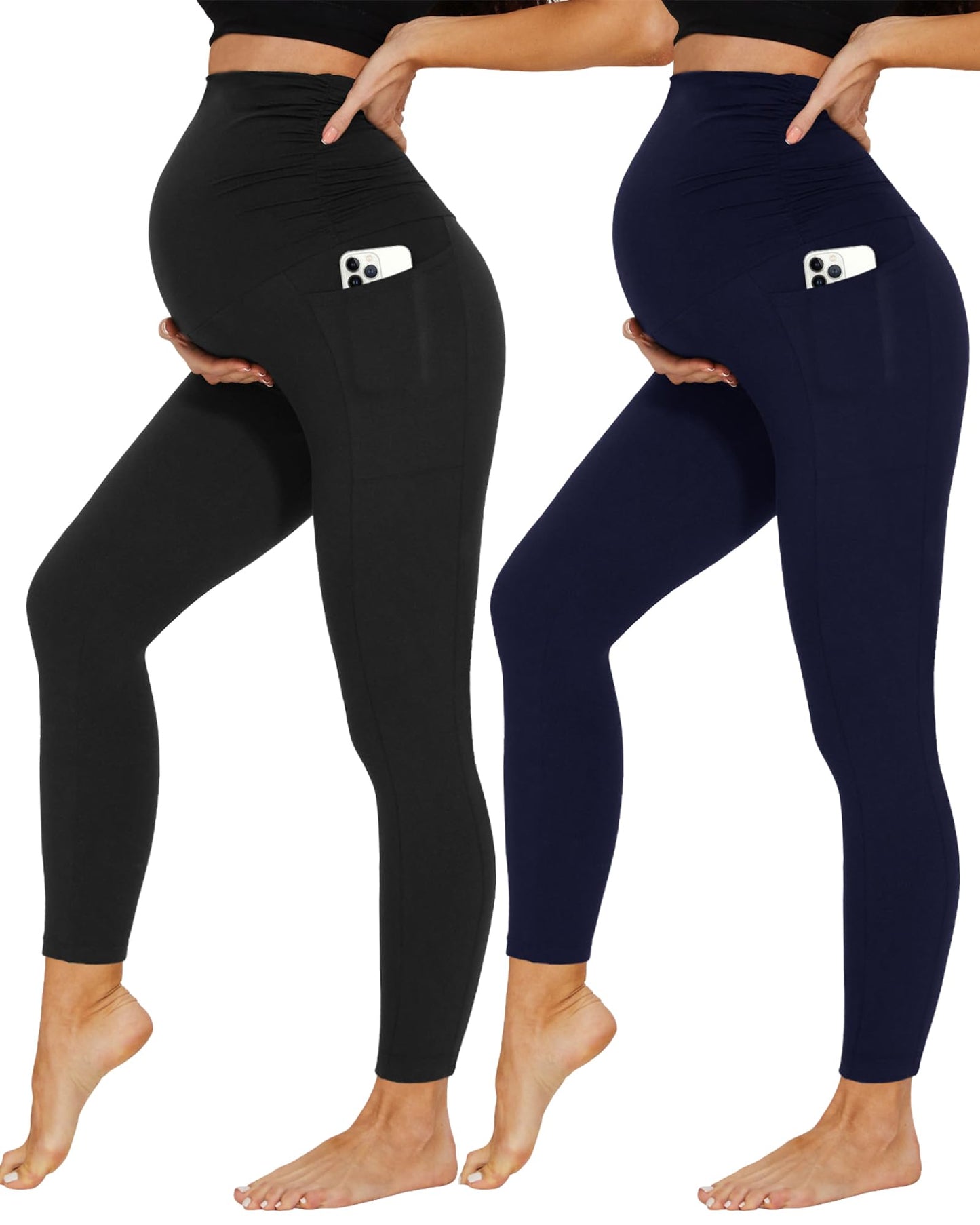 2 Pack Maternity Leggings Over Bump with Pockets High Waist