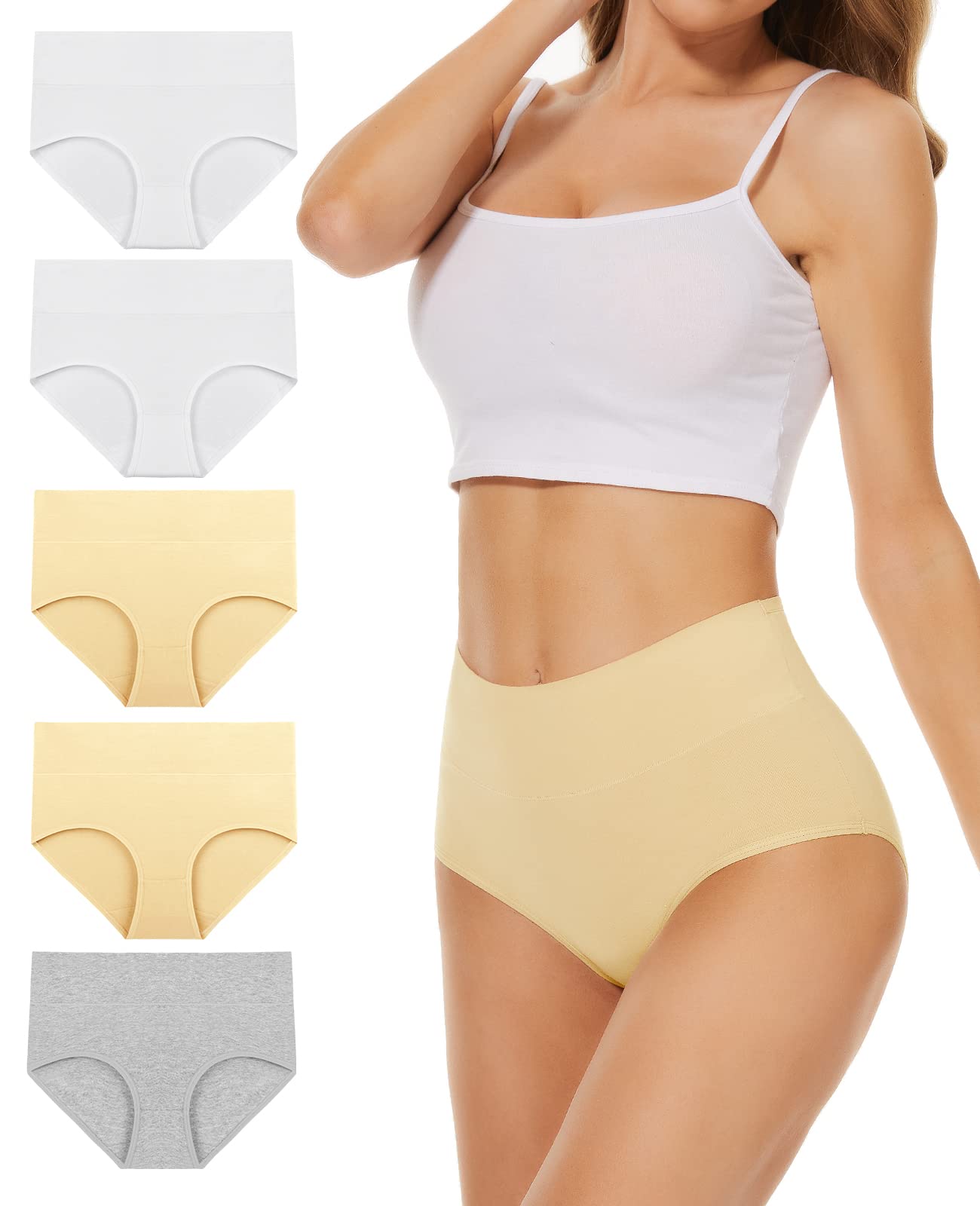 PULIOU Ladies High Waisted Cotton Underwear Panties