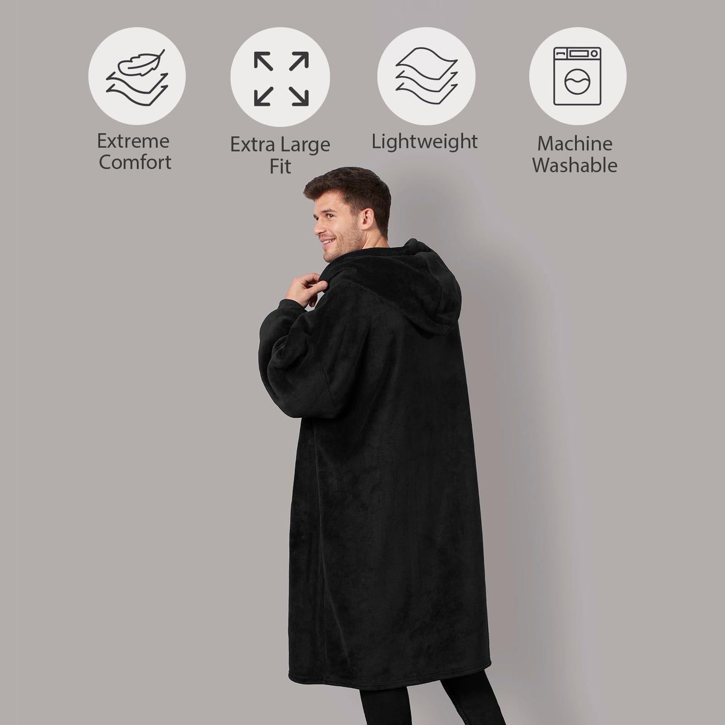 Sienna Extra Long Oversized Blanket Hoodie Wearable Throw with Pockets Sleeves Soft Sherpa Fleece Wearable Throw Giant Sweatshirt, Charcoal Grey