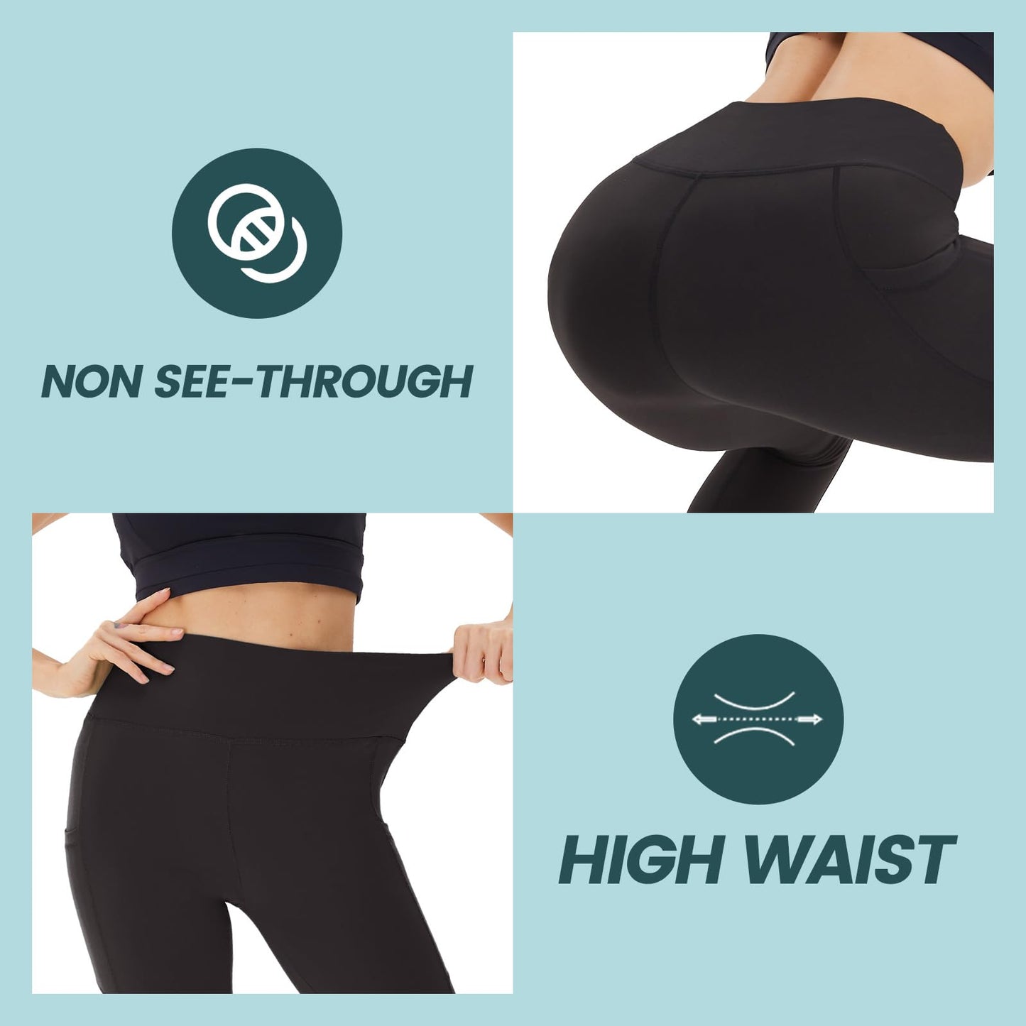 3 Pack Leggings for Women with Pockets High Waist Gym Leggings