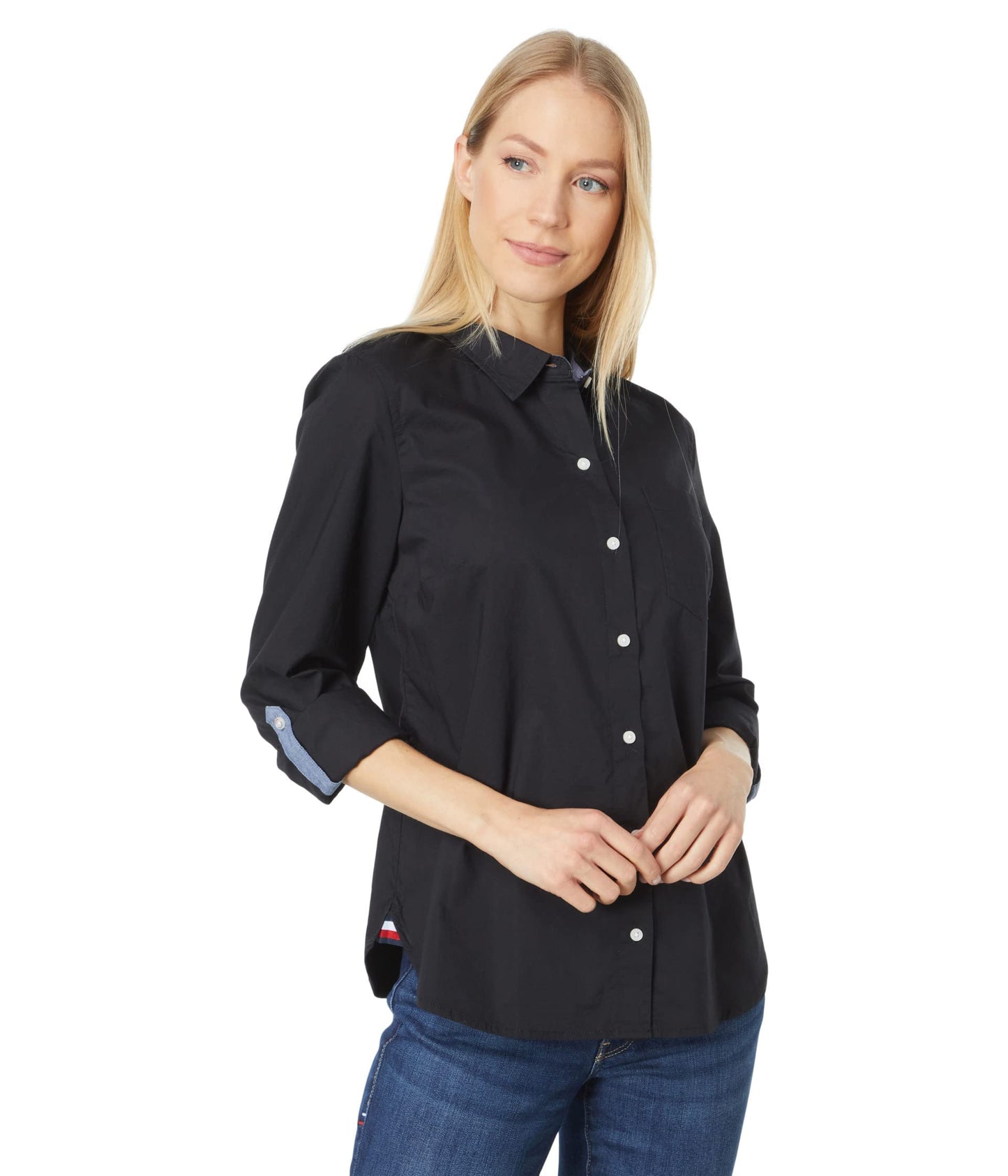 Tommy Hilfiger Women's Plaid Roll Tab Top Button Down Shirt