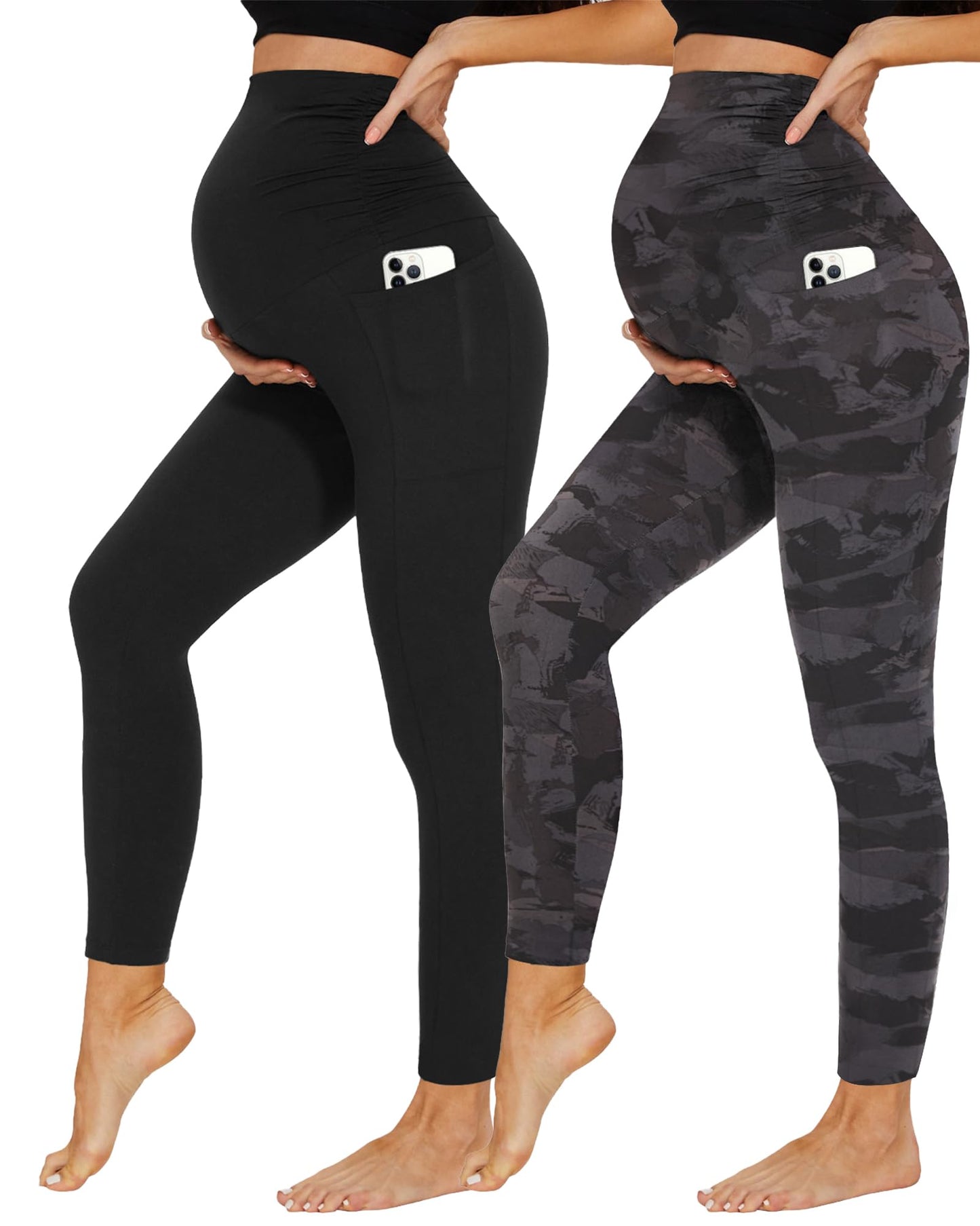 2 Pack Maternity Leggings Over Bump with Pockets High Waist