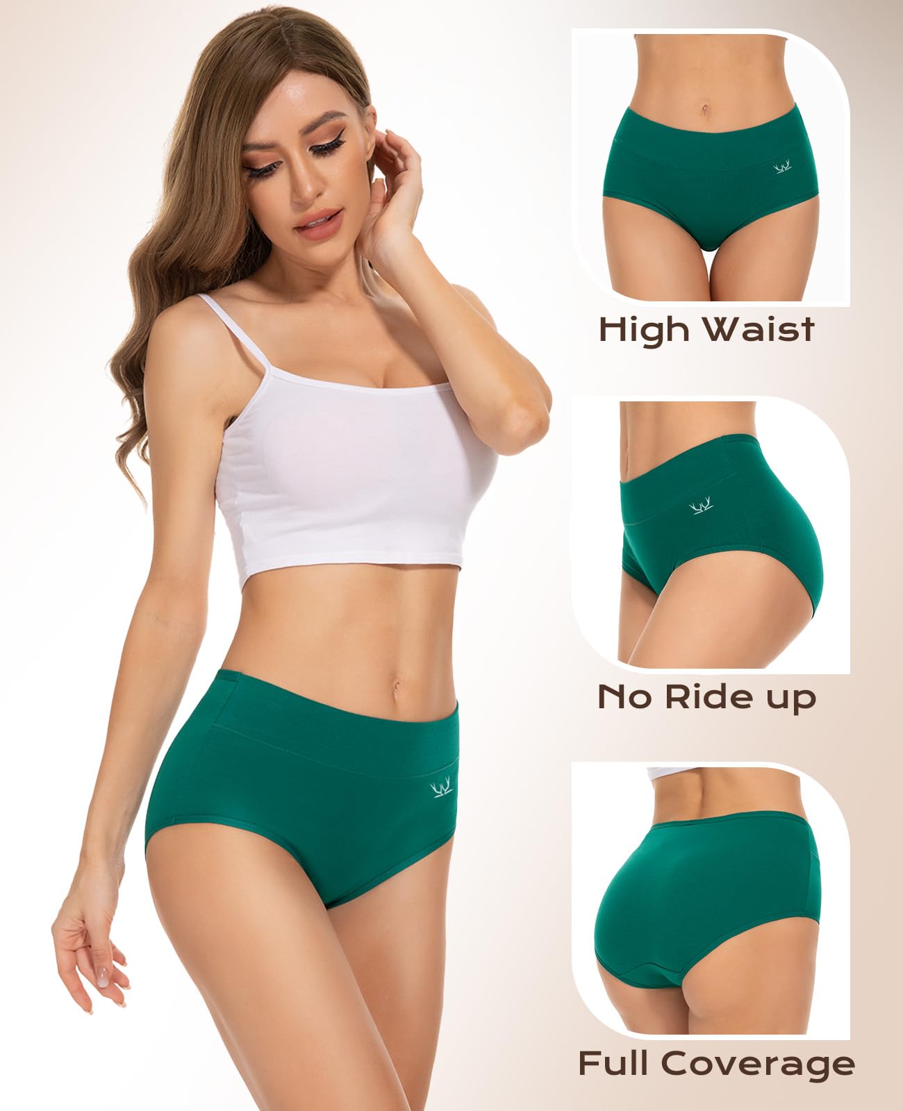 PULIOU Ladies High Waisted Cotton Underwear Panties
