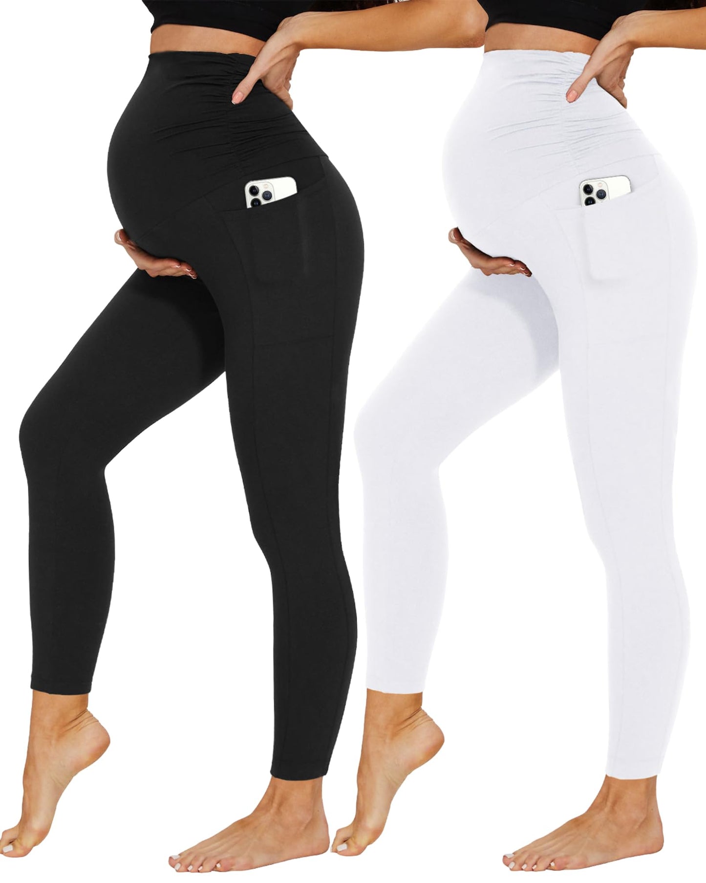 2 Pack Maternity Leggings Over Bump with Pockets High Waist