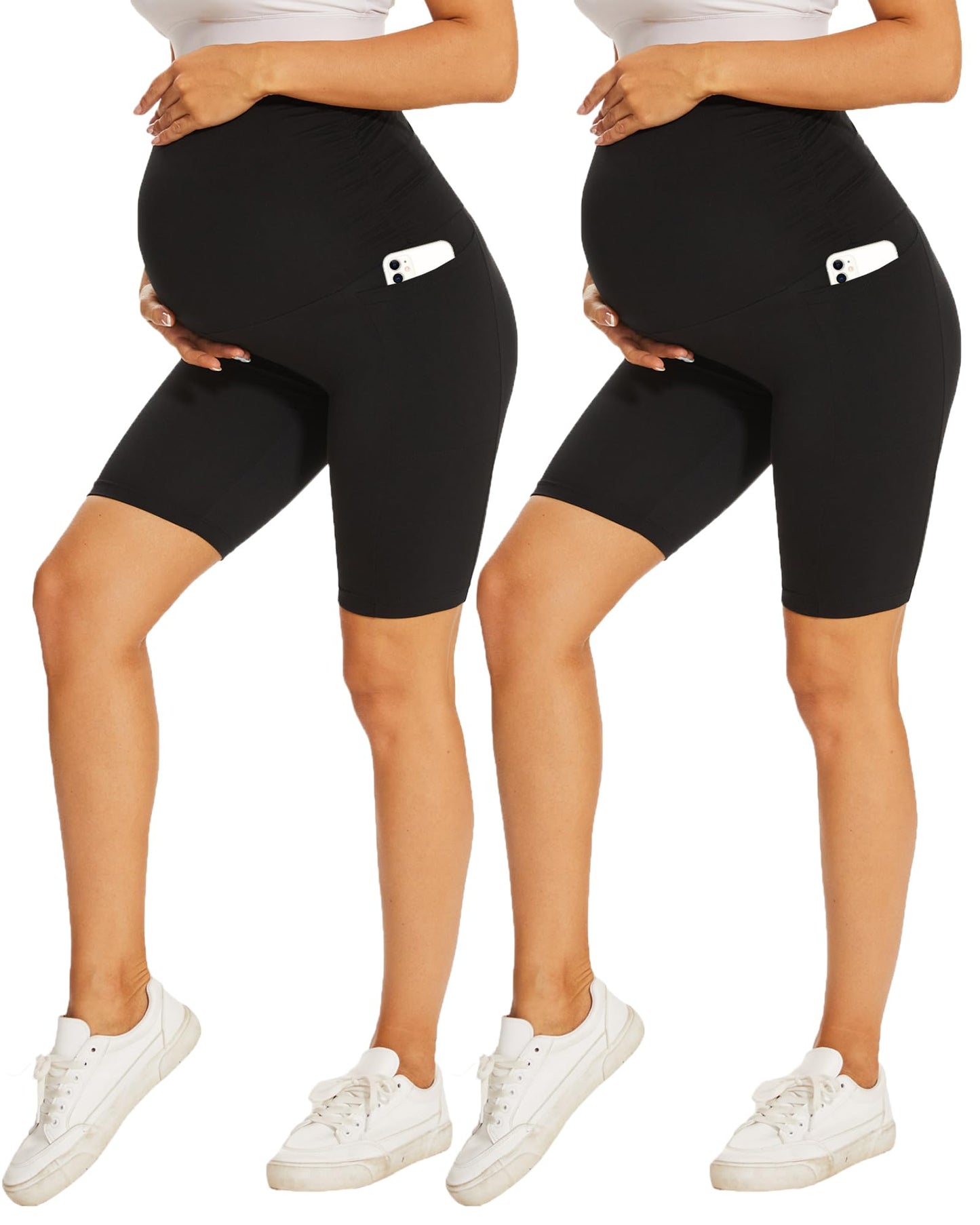 2 Pack Maternity Leggings Over Bump with Pockets High Waist