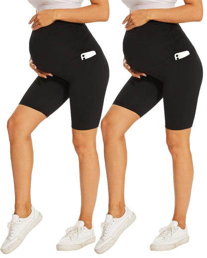 2 Pack Maternity Leggings Over Bump with Pockets High Waist