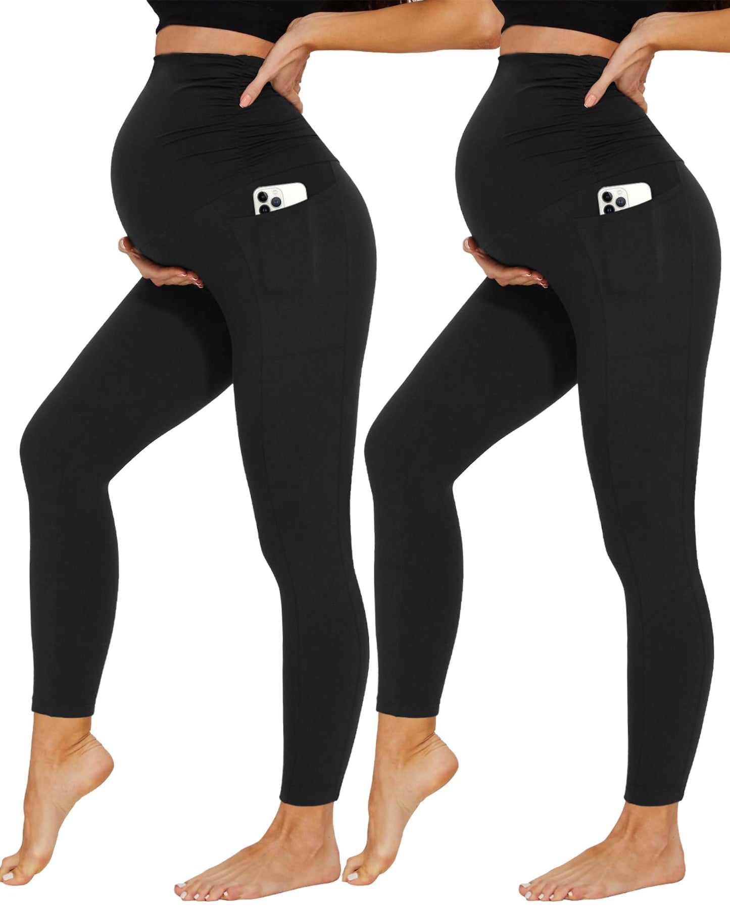 2 Pack Maternity Leggings Over Bump with Pockets High Waist