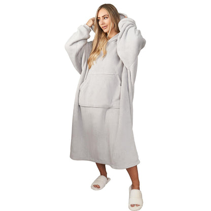 Sienna Extra Long Oversized Blanket Hoodie Wearable Throw with Pockets Sleeves Soft Sherpa Fleece Wearable Throw Giant Sweatshirt, Charcoal Grey