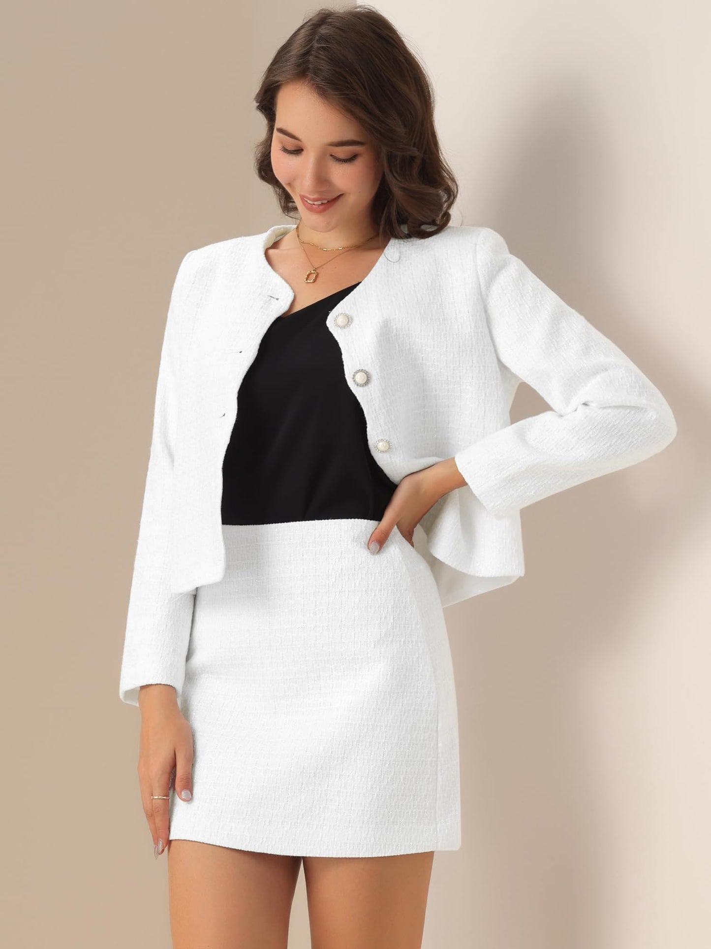 Allegra K Tweed Blazer Set for Women
