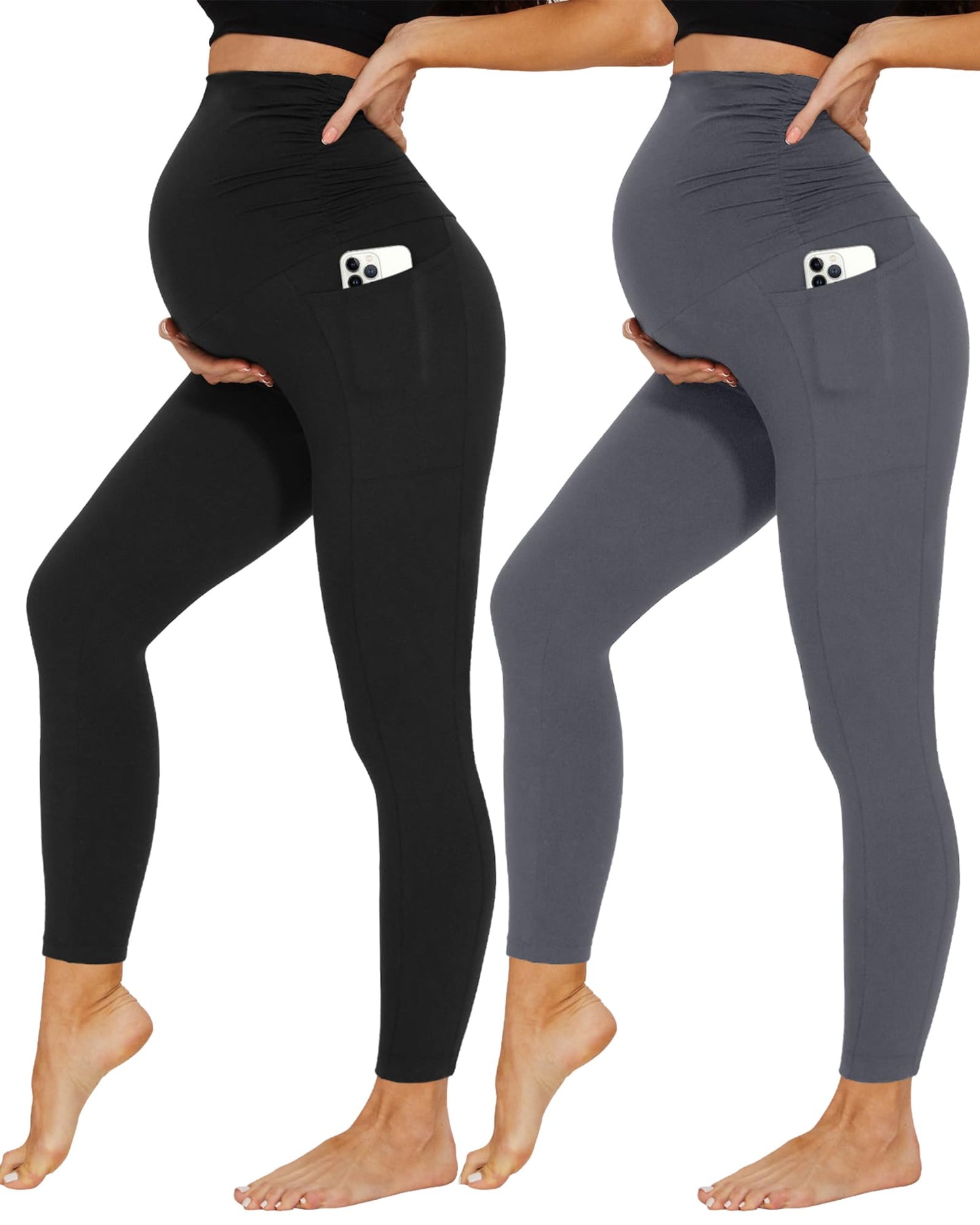 2 Pack Maternity Leggings Over Bump with Pockets High Waist