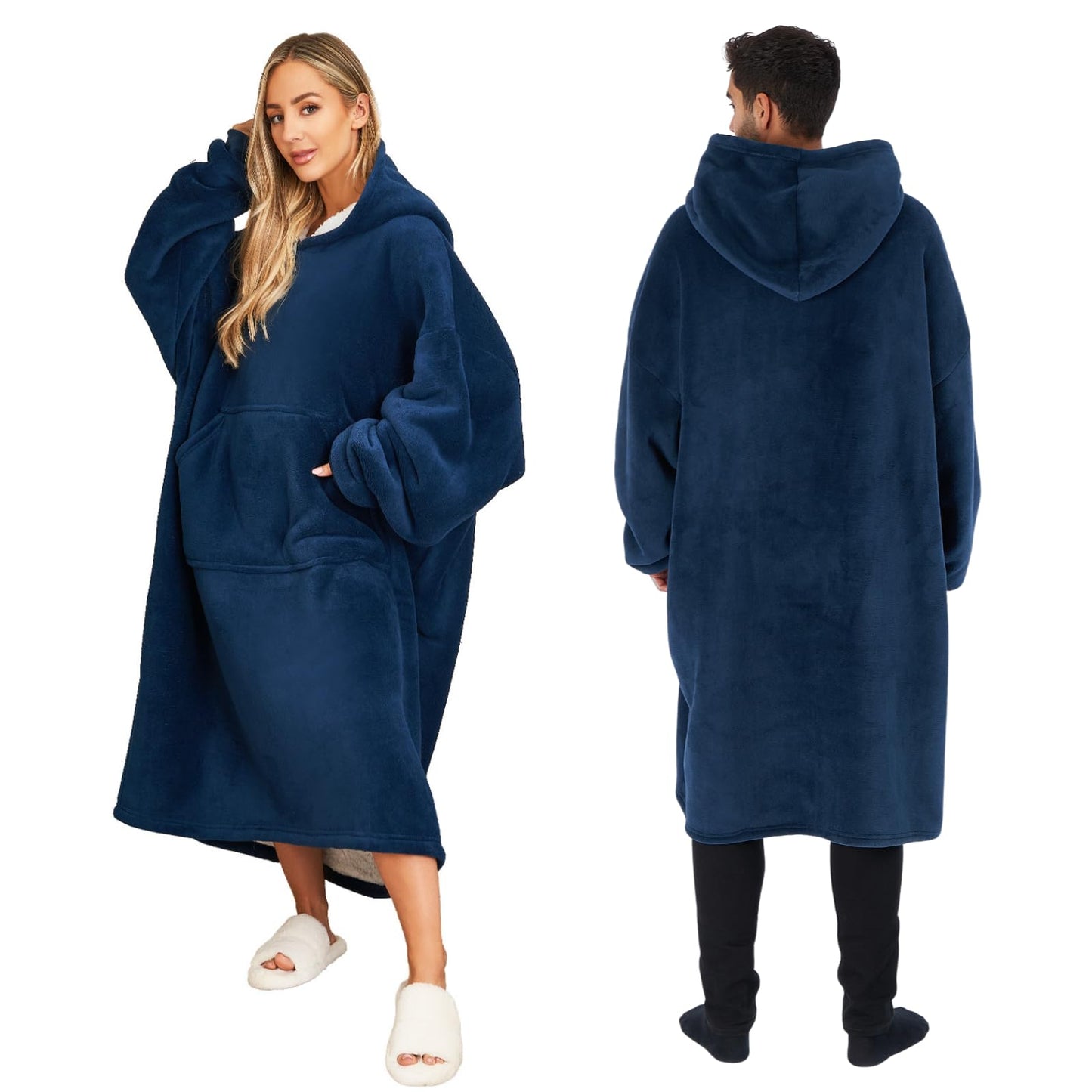 Sienna Extra Long Oversized Blanket Hoodie Wearable Throw with Pockets Sleeves Soft Sherpa Fleece Wearable Throw Giant Sweatshirt, Charcoal Grey