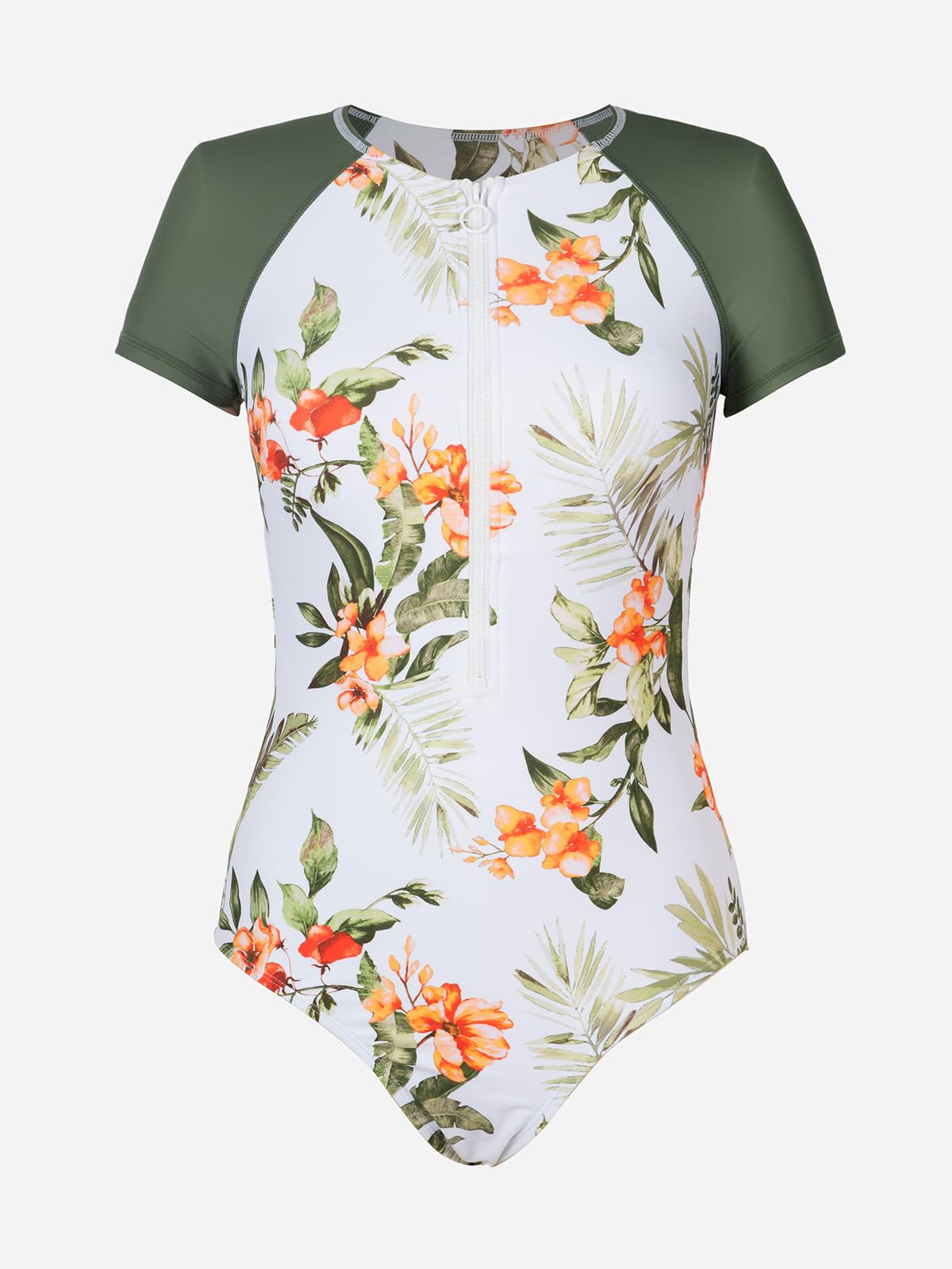 CUPSHE One Piece Swimsuit for Women High Neck Zipper Short Sleeve Bathing Suit