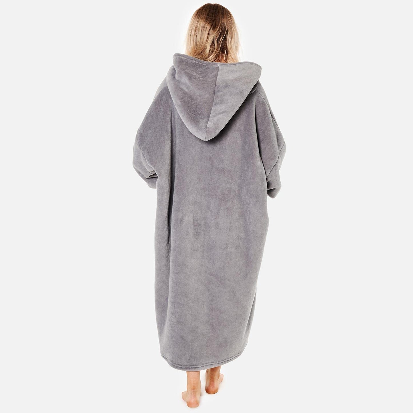 Sienna Extra Long Oversized Blanket Hoodie Wearable Throw with Pockets Sleeves Soft Sherpa Fleece Wearable Throw Giant Sweatshirt, Charcoal Grey