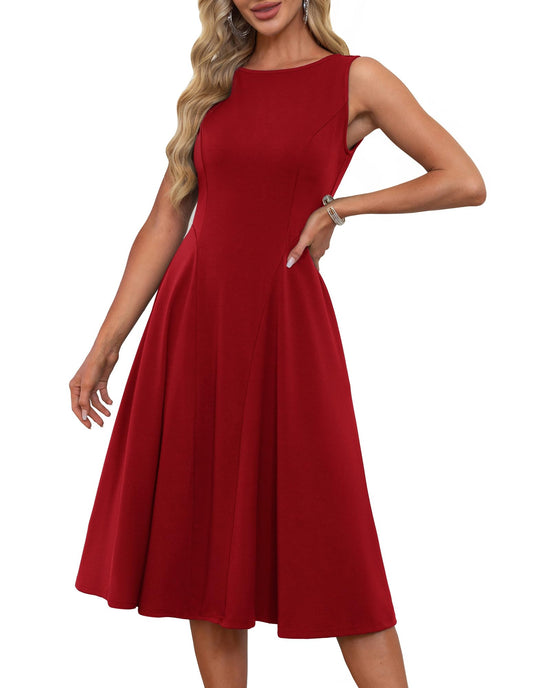 GRACE KARIN Women Vintage Cocktail Dress Swing A-Linie Solid Midi Waist Dress