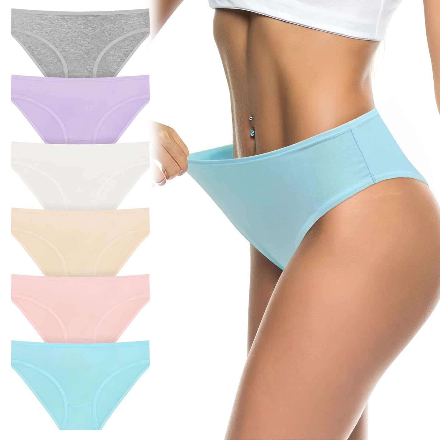 flintronic Women's Underwear, 6 Pcs Cotton Breathable Knickers Multipack