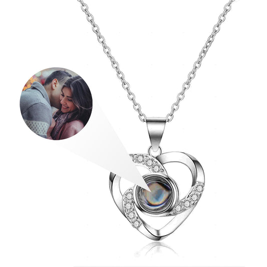 AVINVAN Photo Necklace 925 Sterling Silver Personalised Projection Necklace With Picture Inside Charm Customised