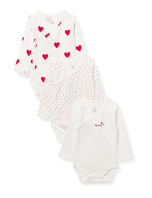 Petit Bateau Baby Girls' Long Sleeve Newborn Body (Pack of 3)