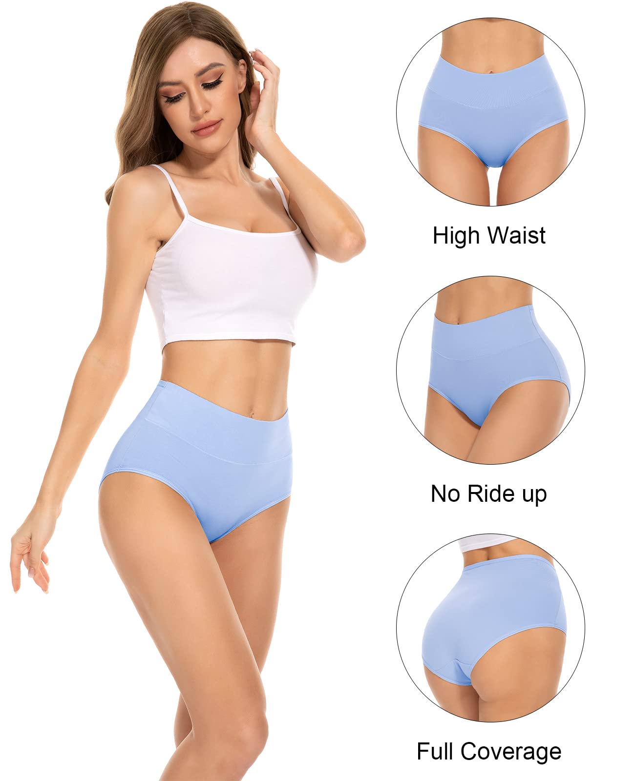 PULIOU Ladies High Waisted Cotton Underwear Panties