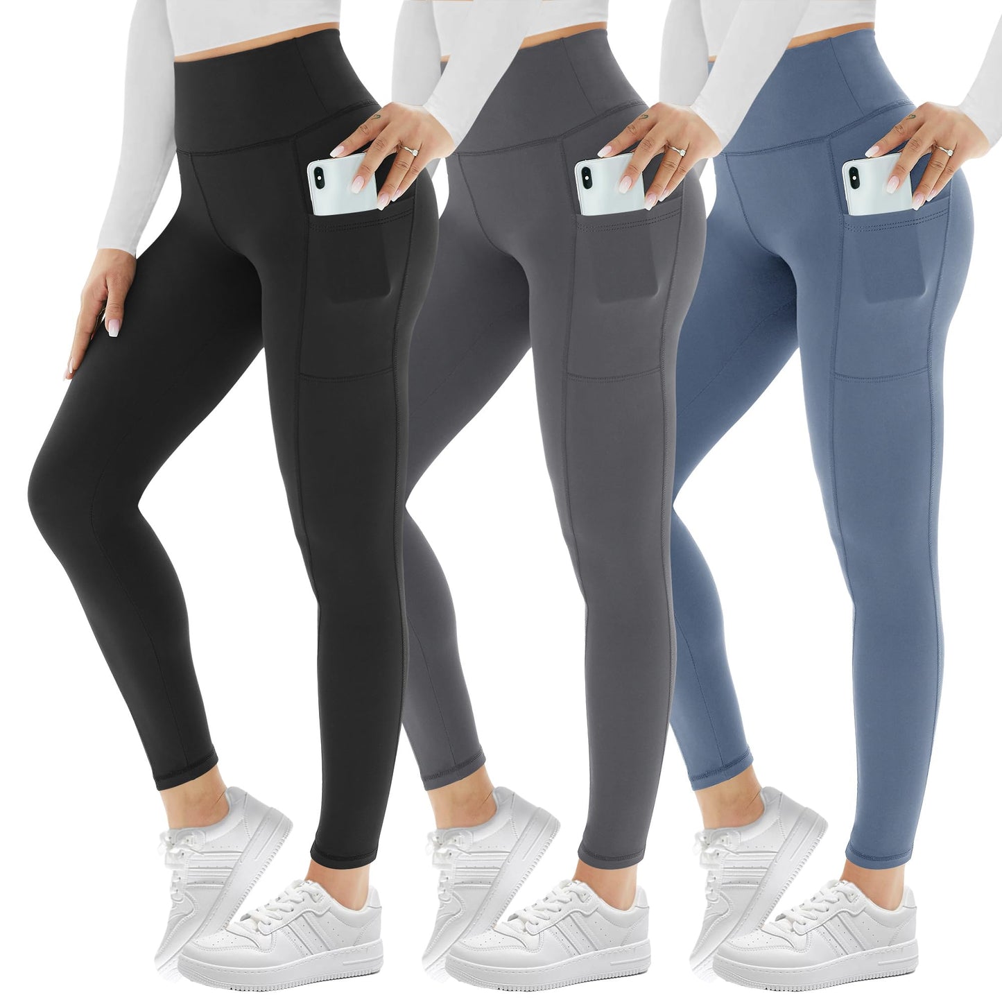 3 Pack Leggings for Women with Pockets High Waist Gym Leggings
