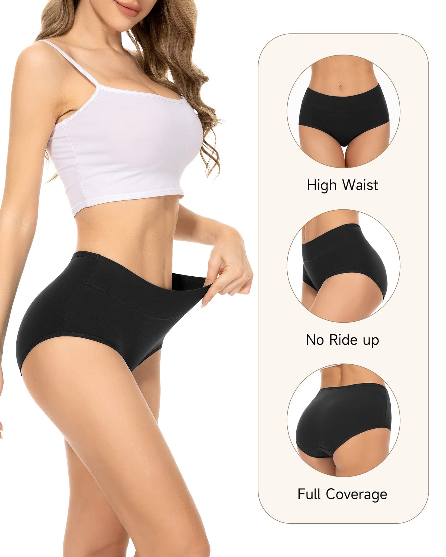 PULIOU Ladies High Waisted Cotton Underwear Panties