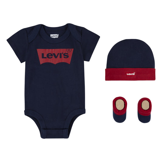 Levi's Baby Boys' Classic Batwing Infant Hat Bodysuit Bootie Set 3pc Toddler