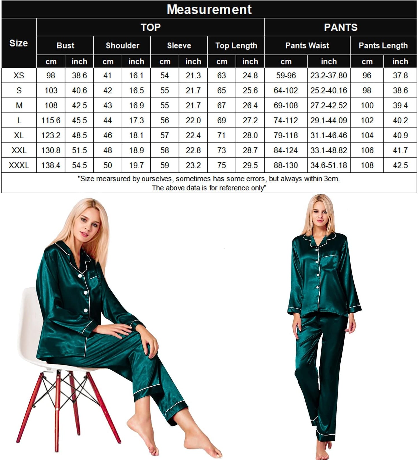 SWOMOG Women's Pyjama Set Silk Satin Long Sleeve Button Down Pyjamas Two Piece Comfy Sleepwear and Loungewear Set