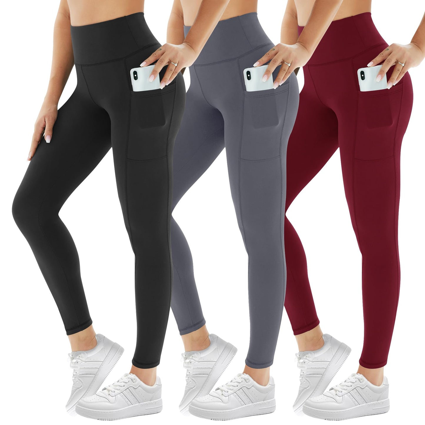 3 Pack Leggings for Women with Pockets High Waist Gym Leggings