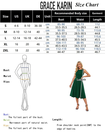 GRACE KARIN Women Vintage Cocktail Dress Swing A-Linie Solid Midi Waist Dress