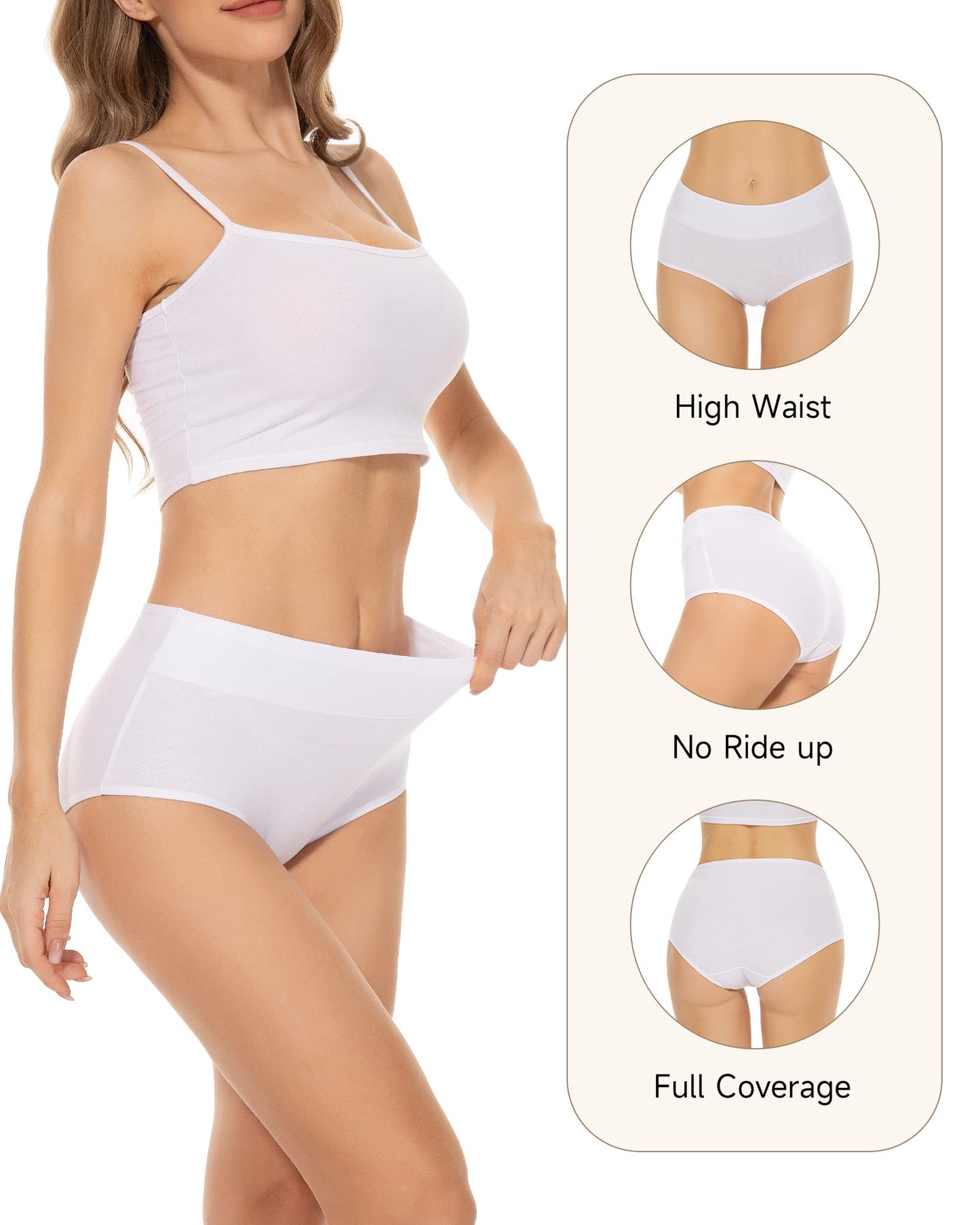 PULIOU Ladies High Waisted Cotton Underwear Panties