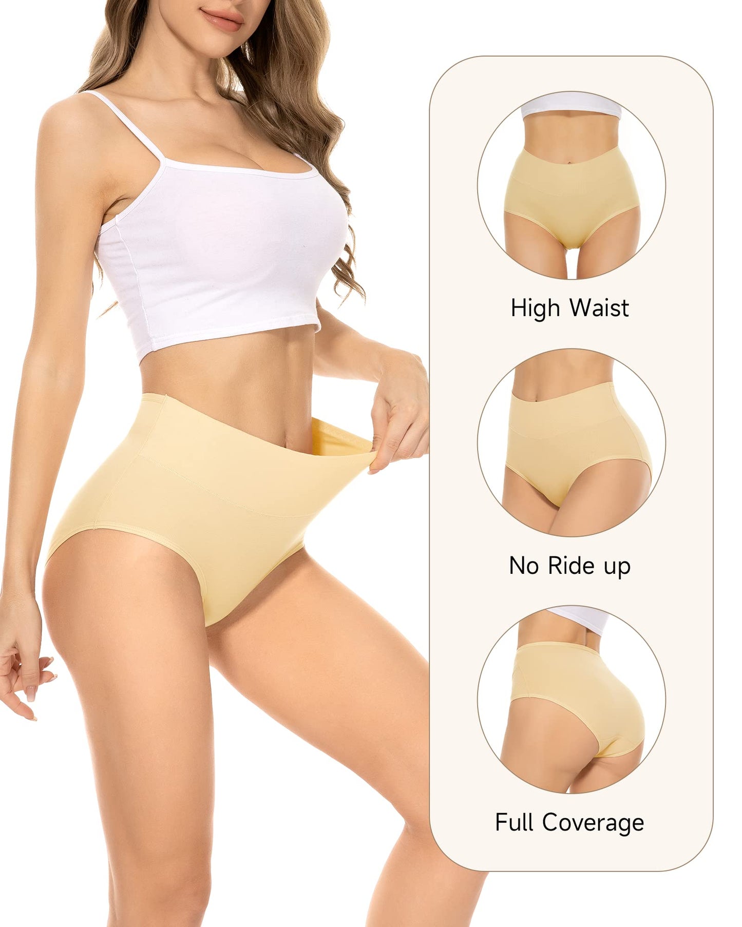 PULIOU Ladies High Waisted Cotton Underwear Panties